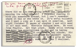 Hunter Thompson November 1965 Letter With Handwritten Annotation -- Regarding His Hells Angels Draft: ...Last night finished 35 pages of chapter 1...